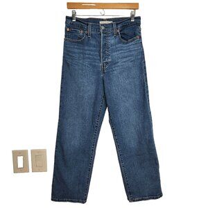 Levi's Ribcage Straight Ankle Jeans 28 Blue Buttonfly High Rise Stretch Denim